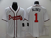 Braves 1 Ozzie Albies White Nike Cool Base Jersey,baseball caps,new era cap wholesale,wholesale hats
